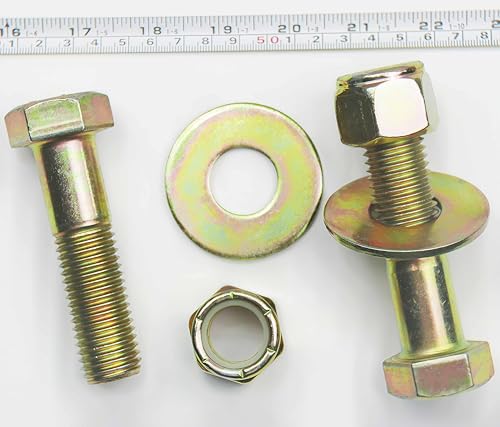 Image of 7 /8 inch x 3-1 /2 inch Hex Head Bolt by Color Galvanization with Nylon Lock nut and Large Size Washer Assortment Kit,Alloy Steel,Grade 8.(4pcs Pack),by Metalsuberg