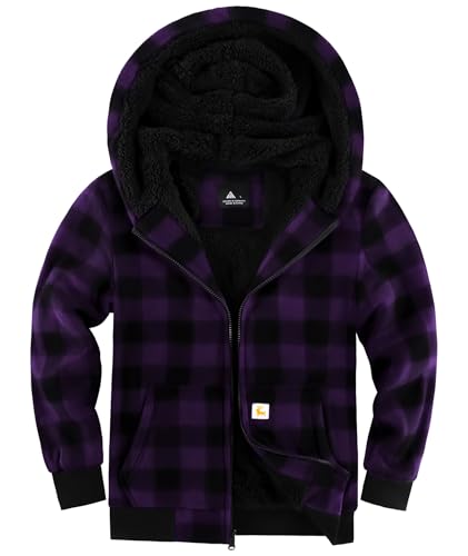 Image of GEEK LIGHTING Boys Flannel Jacket Sherpa Lined Hoodies Zip Up Fleece Plaid Shirt Jackets Winter Outdoor Coat Warm