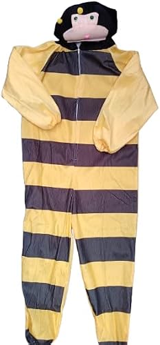 Kids Bee Costume, Yellow and Black Striped, Full Body Jumpsuit with Hood & wings age 4-5years
