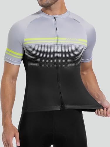 qualidyne Men\'s Cycling Jersey Short Sleeve Full Zip Biking Bike Shirts with 4 Pockets Green