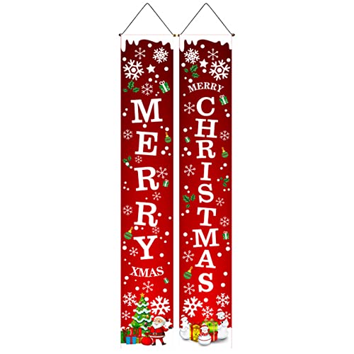 Anner de Navidad Feliz Navidad, Plaid Porch Signos Letra Decoración navideña colgante Banner Impresión delantera Puerta de Navidad Adornos para la decoración 12