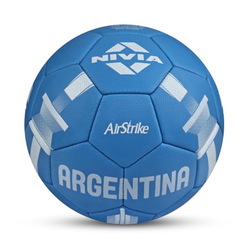 Image of Nivia Airstrike Football (Argentina) Training Ball, 32 Panels, Butyl Bladder, Made for Beginners, to Play On Both Natural and Artificial Grass (Blue, Size-5)