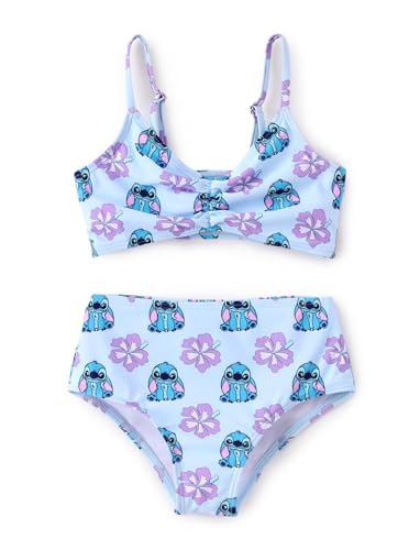 Image of Disney Stitch Minnie Mouse Bikini Swimsuit, 2 Piece Toddler Girls Bathing Suit, Swimwear with Straps & Bow, UPF 50+ Rashguard