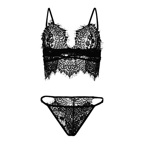 Ensemble lingerie sexy avec soutien-gorge dentelle broderie et jarretière assortie