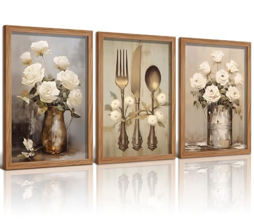 Doqueodas Vintage Countryside Kitchen Wall Art Set, 3 Framed Prints 12x16