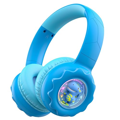Cuffie Bluetooth per bambini con luci LED colorate portatili over-ear senza cavo 85 dB volume sicuro 10 ore di riproduzione microfono integrato per ragazzi e ragazze scuola e viaggi