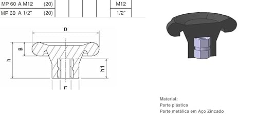 Kit 10 peças - Manípulos termoplásticos MP45mm (M8 Fêmea)