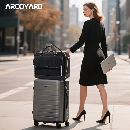 Image of Arcoyard Rolling Laptop Bag Women, Rolling Briefcase for Women for Work, 17 Inch Computer Bag with Wheels, Fashion Flap Laptop Bag With Wheels for Work Business, TSA Friendly Design, Black