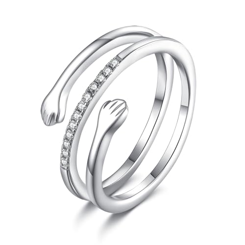 URONE Umarmungsring für Damen Sterlingsilber Freundschaftsring umarmende Hände Hoffnung Schmuck Geschenke Größe 57