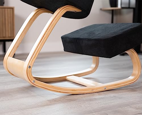 Image of VIVO Wooden Rocking Kneeling Chair, Ergonomic Home Office Stool Posture Seat, Thick Black Cushions, Light Wood Frame, CHAIR-K04R