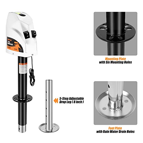 Image of BEETRO 4000 lbs Power Tongue Jack, Heavy Duty Electric Trailer Jack for A-Frame Travel, Cargo, and Utility Trailers or 5th Wheel RVs, 22 inch Lift, 12V DC, White