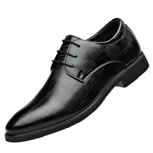 Men's Lace up Dress Shoes Classic Soft Leather Black Round Toe Comfortable Slip Formal Business Casual Work Shoes