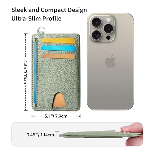 Image of Mayski Slim Wallet, Credit Card Holder for Women, Minimalist Front Pocket RFID Blocking Card Cases, Small Wallet Women Men(Litchi Green)