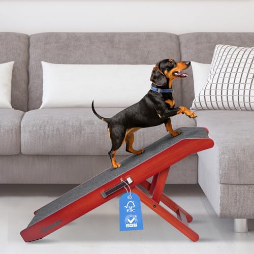 Hunderampe Hundetreppe für Hunde - Einstellbar 34-61,5 cm Spülschutz-Design Birkenholz Rampe Hund Klappbar für Bett Sofa Auto,Anti-rutsch Haustierrampe Haustiertreppe für kleine, große Hunde (XL)