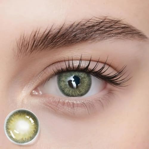 Freshlens Grüne Kontaktlinsen ohne Stärke Grün Gold Farbige Jahreslinsen mit Irisrand Green Eyes Effekt mit goldenen Reflexen 14.0 mm Intuition Green