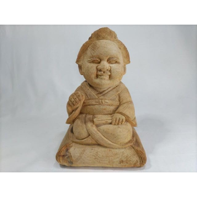 Amazon.co.jp: 木彫り彫刻 お福さん 高さ25cm 縁起物 商売繁盛  
