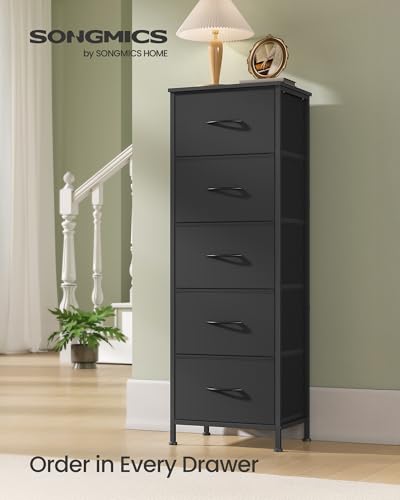 Image of SONGMICS BELLAH Collection - Dresser for Bedroom, Chest of Drawers, Storage Organizer Unit, Closet, Entryway, Steel, 5 Drawers, Modern, Ink Black and Ebony Black ULGS315B01S
