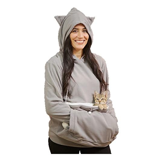 KITTYROO Cat Hoodie, The Original AS SEEN ON TV Kitty Carrying Sweatshirt, with Super Soft Kangaroo Pet Pouch (Large) Grey
