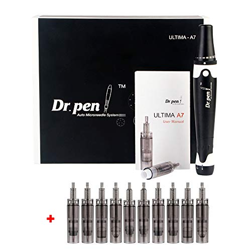 Dr. Pen Ultima A7 Professional Microneedling Pen Electric Auto Derma Pen Skin Care Tool Kit- 12 pins x5 + Nano x5 Cartridges Needle