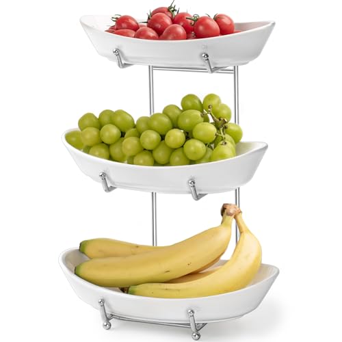 LUFILUFI Fruit Bowl Basket for Kitchen Counter, 3 Tier Ceramic