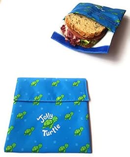 Jolly Turtle Reusable Sandwich Bag - Eco-friendly, plastic-free, cotton canvas and silicone, washable & easy to clean, perfect for snacks, no mess