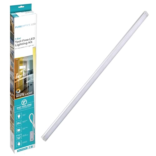 Image of PureOptics LED Under Cabinet Light Kit, Motion Sensor, Dimmable, Linkable, 3 Color Settings, Tool-Free, Utility Light, Closets, Garage, Pantry, (1) 24 inch Bars
