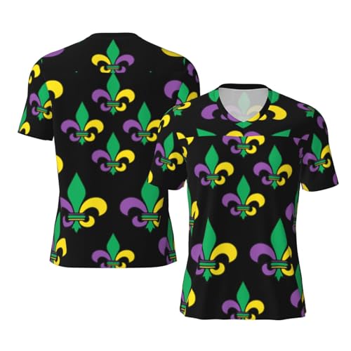 Stylish Athletic Sports Jersey Mardi-Gras-Carnival-Fleur-De-Lis Men's Rugby Jersey Large Black