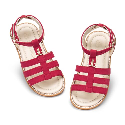 Image of Girls Gladiator Sandals with Adjustable Buckle Comfy Ankle Strappy Flat Shoes