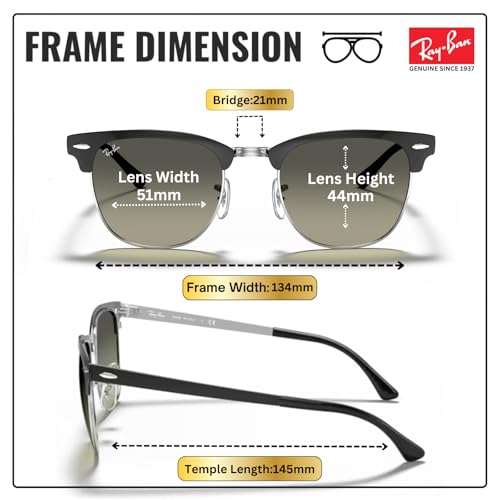 Image of Ray-Ban RB3716 CLUBMASTER METAL Square Shaped Sunglasses for Men & Women with Official RAYBAN Eyewear Kit