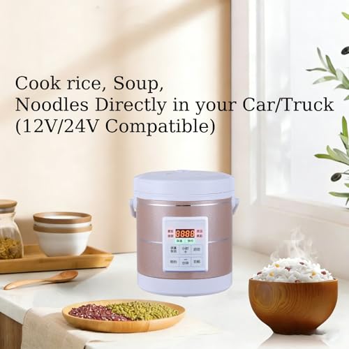Image of 1.6L Rice Cooker 12V 24V 110V Mini Car home Multifunctional Small Rice Stove Cooking Heating and Keeping Warm Function Fast Cooker Gold (1601-1)