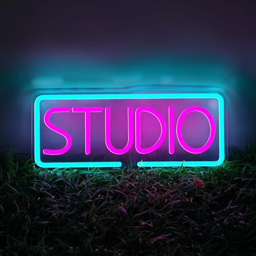 Studio Neon Sign for Wall Decor, Dimmable Neon Light for LED Light Up Business Sign, USB Powered...