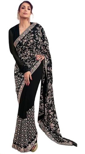 Sari en georgette de créateur KULIA la robe indienne raffinée aux broderies délicates