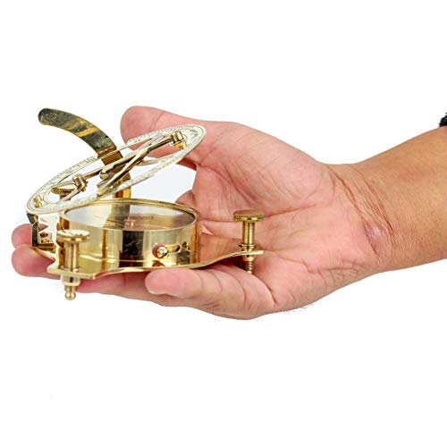 Brújula Sundial 4" de latón macizo pulido | reloj solar calibrado de bolsillo | Regalo náutico y marino para deportes y aventuras al aire libre miniatura 7