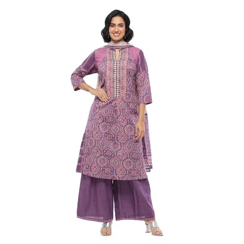Image of BIBA Women Cotton Printed A-Line Suit Set
