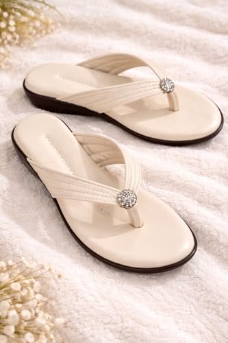 Image of Women Stylish Toe Ring Flats | Cushioned Comfort Slip-On Sandals | Anti-Slip Daily Wear| Lightweight Casual Footwear KS913