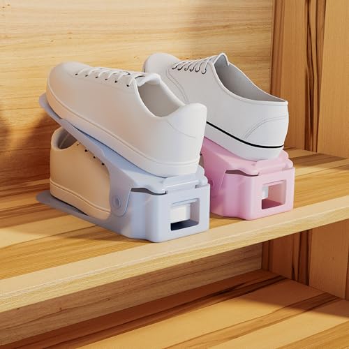 NYALKARAN Plastic Shoe Slots Organizer Space Saver Double Deck Shoe Rack Adjustable Shoe Slots for Closet Organization (Set of 2)