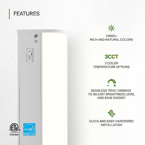 Image of ASD LED Under Cabinet Lighting, 32 inch 16W 1057 LM, Dimmable Hardwired Under Cabinet Lights for Kitchen, 3000K /4000K /5000K, Under Counter Light Fixtures, ETL, White