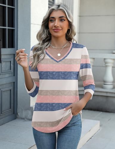 Image of Zeagoo Womens Blouse Casual 3 /4 Length Sleeve V Neck Basic T-Shirts Spring Summer Cute Tunic Tops Business Work Tees