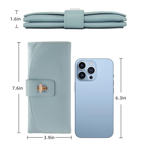 Long Wallet Women PU Leather Cash Wallets Womens Zipper Anti Theft Wallet Coin Purse Credit Card Holder with 14 Slots for Ladies Money Bag - Blue2