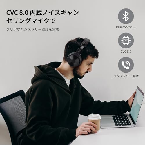 OneOdio ワイヤレスヘッドホン 最大110時間再生 Bluetooth オーバーイヤー マイク内蔵 折り畳み式 有線/無線兼用 ヘッドフォン 重低音 マルチペアリング対 Pro C