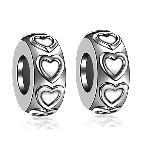Lovans 925 Sterling Silver Spacer Beads For European Charms Bracelet Charms Fit Diy Snake Charm Bracelet Necklace Charm Spacer Stopper For Women And Men 2 Pcs With Gift Bag (3D Heart) #TOP1