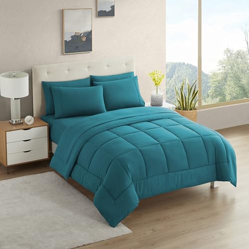 RV Short Queen Comforter Set for RV Camper - Comforter Set with Fitted & Flat Sheet, 4 Pillowcases - Tailored for RV Short Queen Beds - Cozy Essentials for Your RV Bedroom, Teal