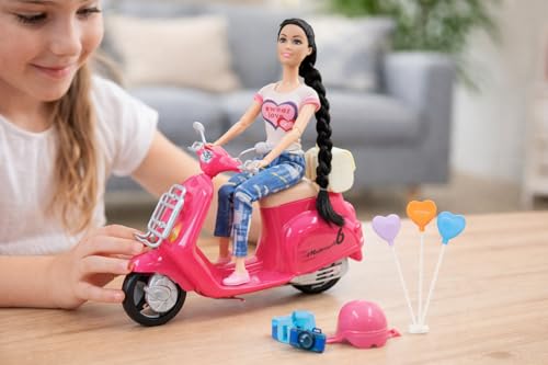 Image of Lyla Alia Joyful Adventure Doll with Scooter - 29 cm Doll with Helmet, Balloons & Bike Accessories | Pretend Play Vehicle Toy Set for Girls 3+ Years