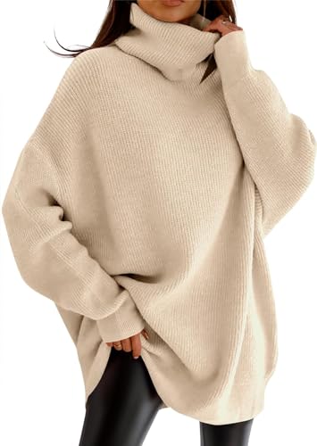 Image of Womens Turtleneck Oversized Sweater Batwing Chunky Pullover Sweater Casual Fall Loose Knit Jumper Top