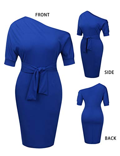 Image of Nature Comfy Elegant Womens Wear to Work One Shoulder Belted Pencil Dress | Cocktail Party, Casual, Wedding Guest, Day to Night, Asymmetrical Neck, Side Pockets, Bodycon, Elegant Formal Occasions