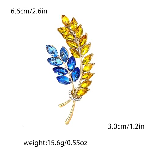 Image of Fashion Rhinestone Ukrainian Ear of Wheat Brooch for Women Ukrainian Patriotic Flag Brooch Dress Suit Pin Accessories Party Banquet Gift