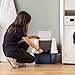 IRIS USA Cat Litter Box Large with Front Door Flap, Covered Enclosed Litter Box Enclosure with Scoop, Handle & Buckles for Portability & Privacy, Hidden Litter Pan, Navy