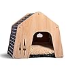 thematys Hundehütte Schlafplatz für Haustiere Robustes Hundehaus mit Stoffdach aus Holz (L (55 x 60 cm), Style 4)