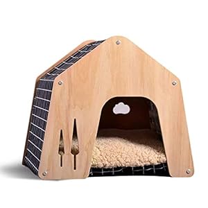 thematys Hundehütte Schlafplatz für Haustiere Robustes Hundehaus mit Stoffdach aus Holz (L (55 x 60 cm), Style 4)