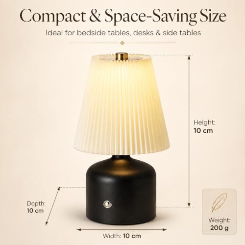 Image of One94Store Pleated Shade Table Lamp Touch Control Dimmable with 3 Light Modes (Warm, White, Neutral) USB Rechargeable Decorative Desk Lamp for Bedroom & Living Room
